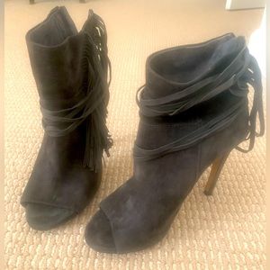 Vince Camuto open toe high heel boots in dark grey size 5